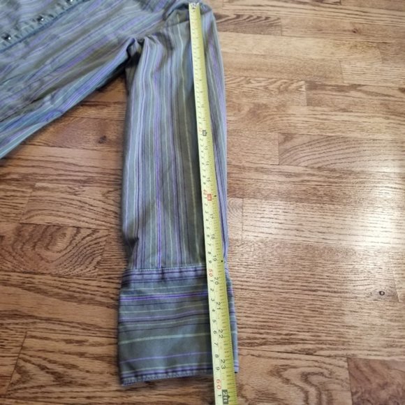 (8) Lole Snap Blouse Athleisure Adventure Outdoors Striped Green Casual - Picture 7 of 9